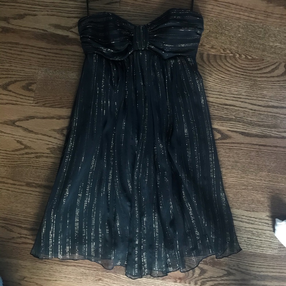 Express black and gold strapless dress